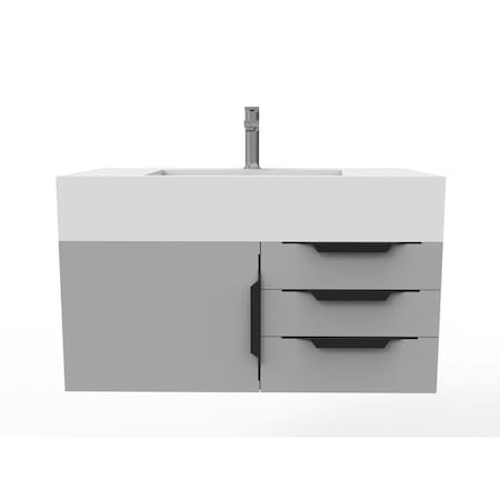 Castello Usa Nile 36" Wall Mounted Gray Vanity With White Top AndAnd Black Handles CB-MC-36G-BL-2053-WH